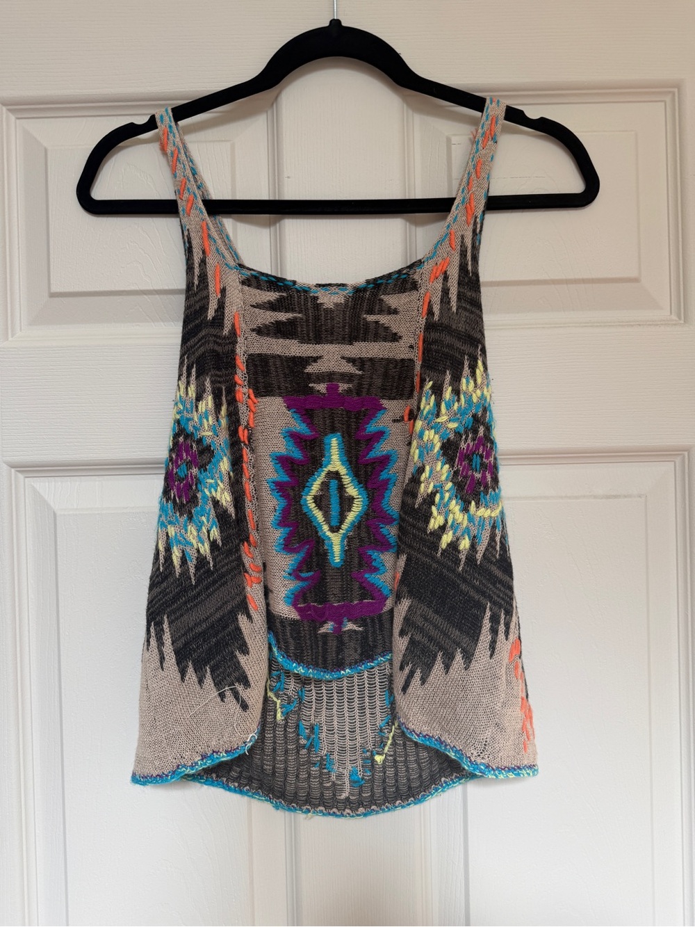 Free People Aztec-Pattern Knit Tank - Turquoise, Purple, Yellow, Orange, Gray